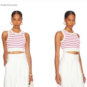 superdown White Cropped Tank with Pink Stripes